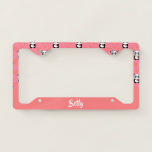 Panda bears love pink pattern license plate frame
