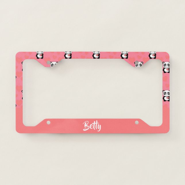 Panda bears love pink pattern license plate frame (Front)