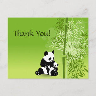 Panda Bears, Mom and Baby with Bamboo Thank You Postcard