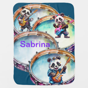 Panda bears personalized name Baby Blanket