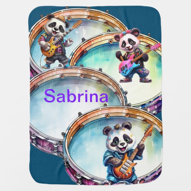 Panda bears personalized name Baby Blanket (Front)
