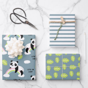 Panda Bears, Rainbows, Leaves and Stripes Wrapping Paper Sheets