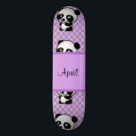 Panda Bears Skateboard<br><div class="desc">Customize any name on adorable panda's on purple gingham.</div>
