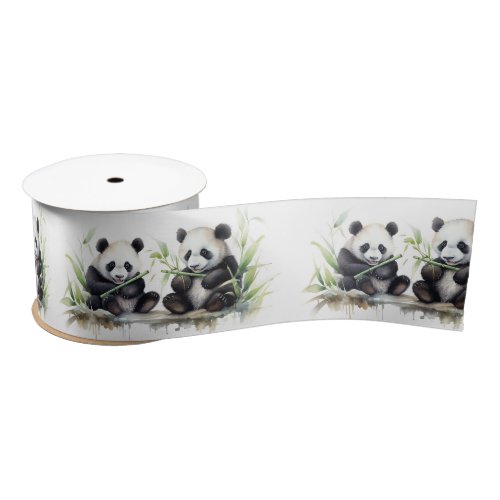 Panda Bears With Bamboo Stalks Satin Ribbon