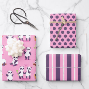Panda Bears Wrapping Paper Set of 3