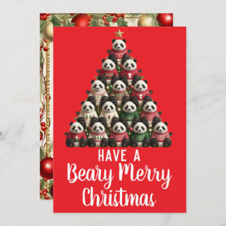 Panda Beary Merry Christmas Tree Holiday Card