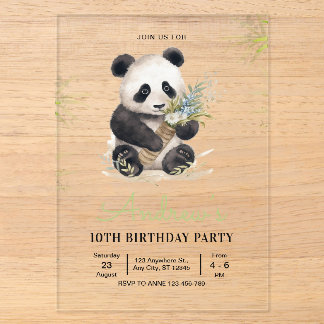 Panda Birthday Bamboo Panda Boys Jungle Animals Acrylic Invitations