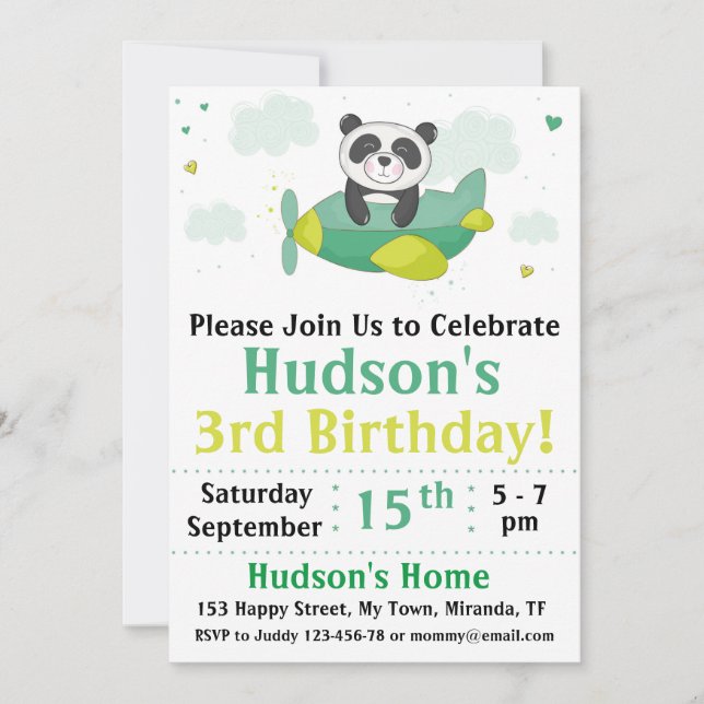 Panda birthday invitation (Front)