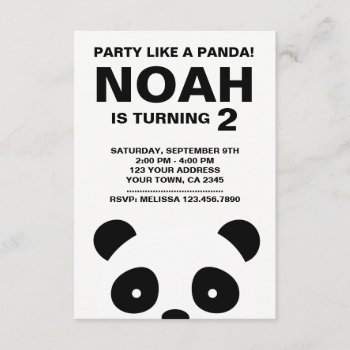 Panda Birthday Invitation  Black And White Party Invitation by PrinterFairy at Zazzle