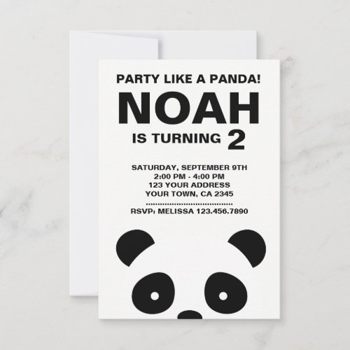 Panda Birthday Invitation Black and White Party Invitation