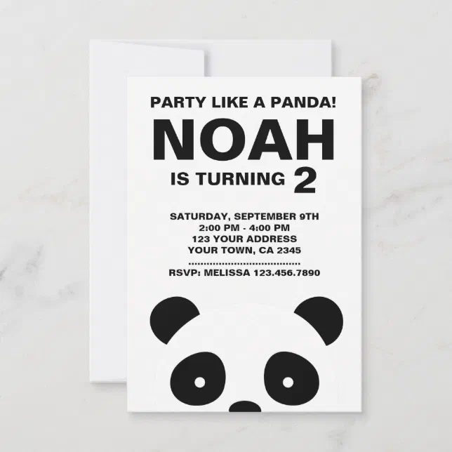 Panda Birthday Invitation, Black and White Party Invitation | Zazzle