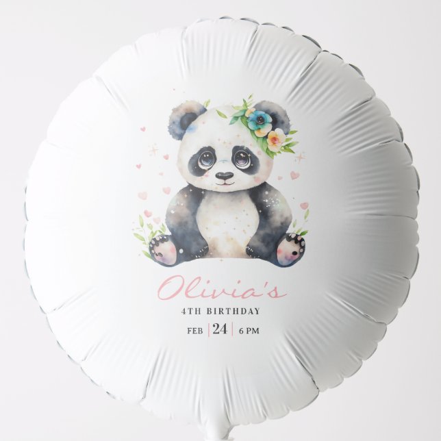 Panda Birthday Invitation, Panda Girl Birthday  Balloon (Front)