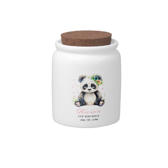 Panda Birthday Invitation, Panda Girl Birthday  Candy Jar (Front)
