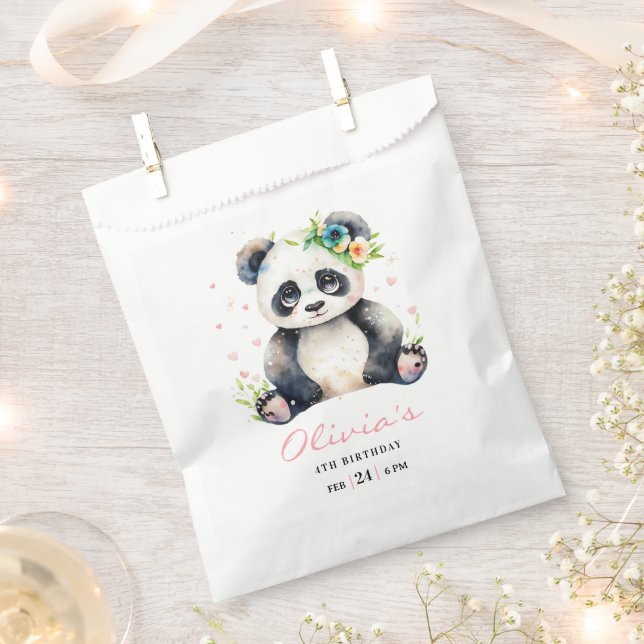 Panda Birthday Invitation, Panda Girl Birthday  Favor Bag (Clipped)