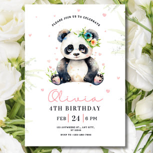 Panda Birthday Invitation, Panda Girl Birthday Invitation