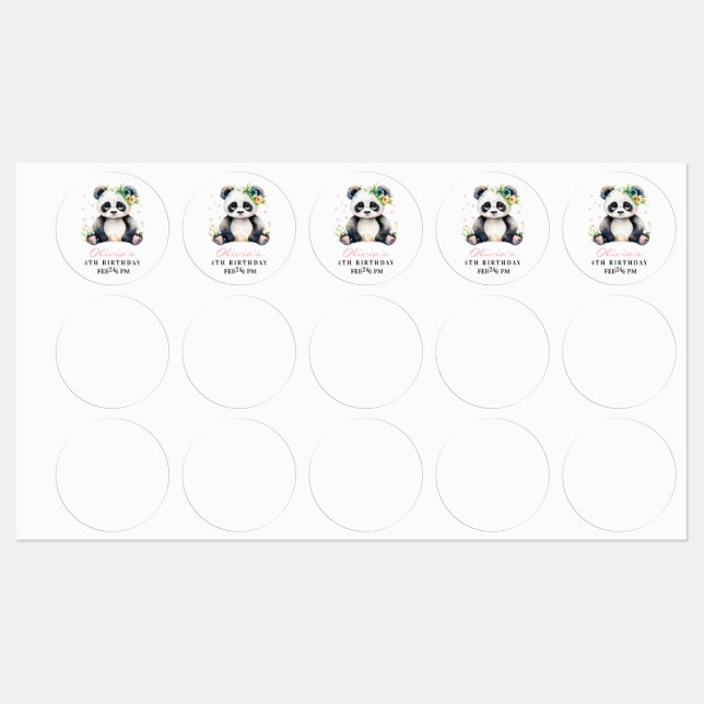 Panda Birthday Invitation, Panda Girl Birthday  Labels (Sheet)