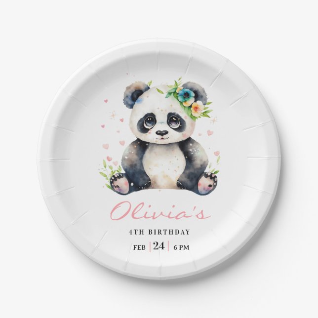 Panda Birthday Invitation, Panda Girl Birthday  Paper Plates (Front)