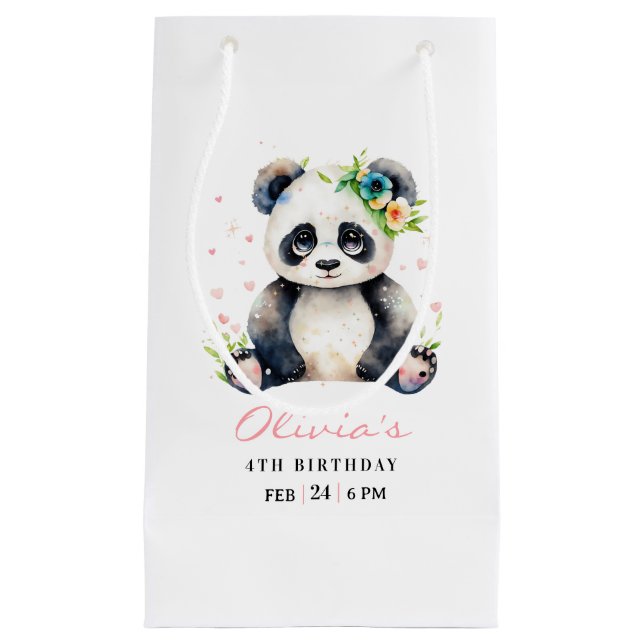 Panda Birthday Invitation, Panda Girl Birthday  Small Gift Bag (Front)