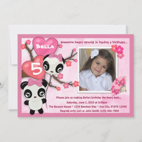 Panda birthday invitation pink black (photo)