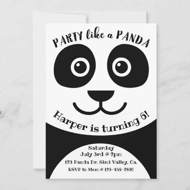 Panda, Birthday, Kids party, Panda theme (Front)