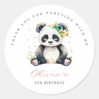 Panda Birthday Minimalist Cute Panda Girl Birthday Classic Round Sticker