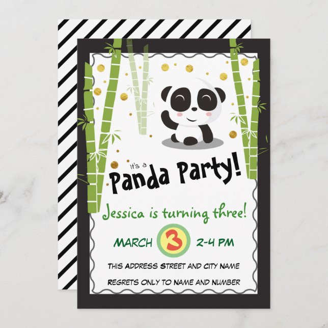 Panda Birthday Party Invitation (Front/Back)