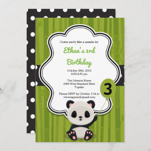 Panda Birthday Party Invitation - Green and Black