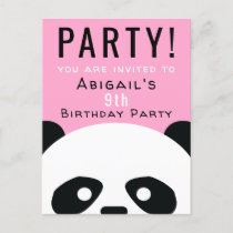 Panda Birthday Party Kids Pink Kawaii Invitation Postcard