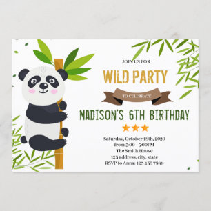 Panda birthday party theme invitation
