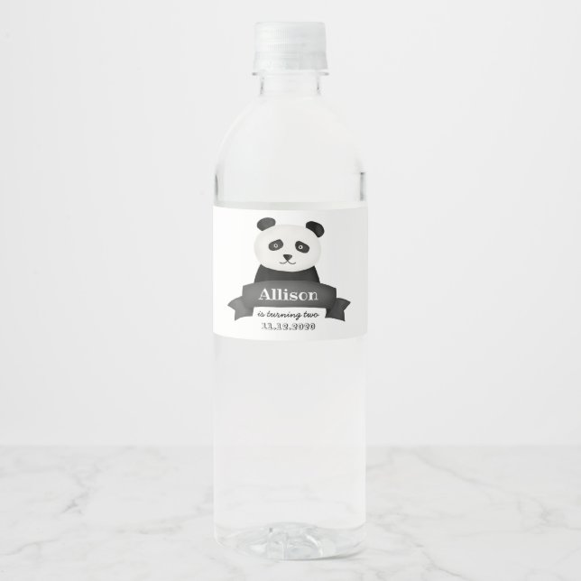 Panda Birthday Party Water Bottle Label (Front)