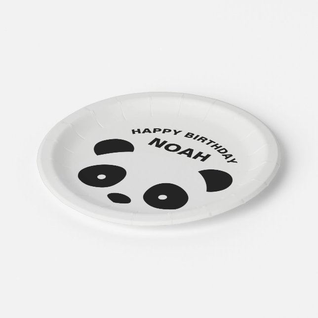 Panda Birthday Plates, white and black Paper Plates (Angled)