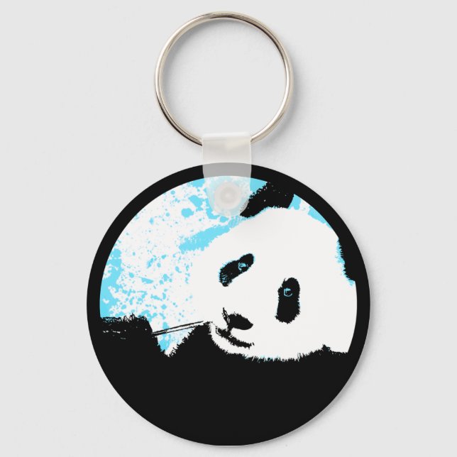 panda. blue gruge. circle. keychain (Front)