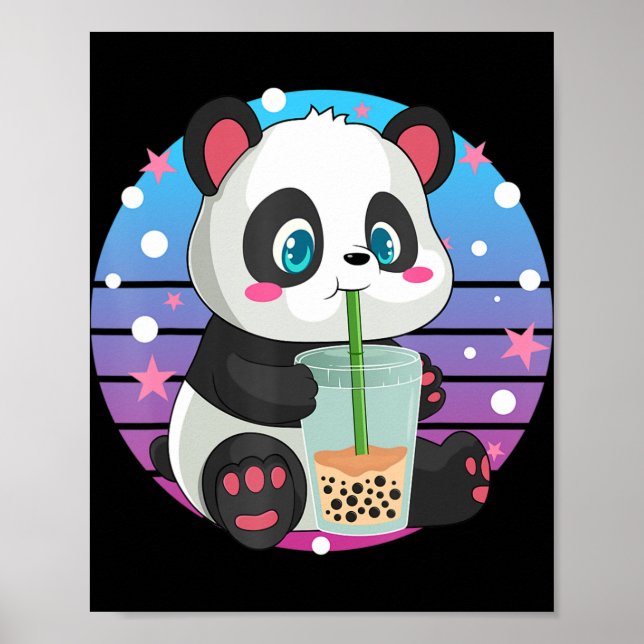 Panda Boba Tea Bubble Tea Anime Kawaii Neko  Poster (Front)