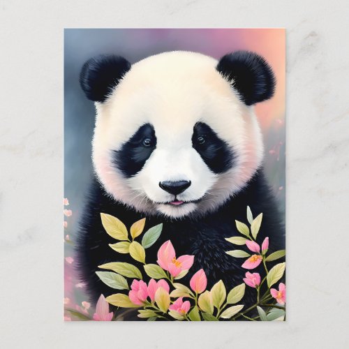 Panda Botanical Art Postcard
