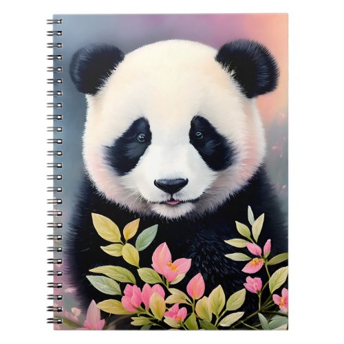 Panda Botanical Floral Portrait Notebook