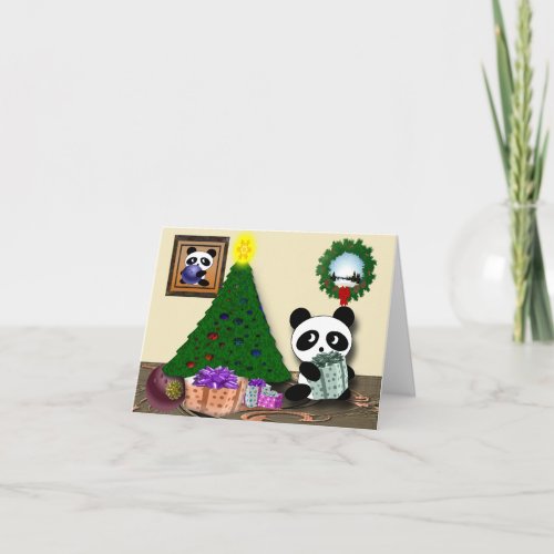 Panda bowling greetings holiday card