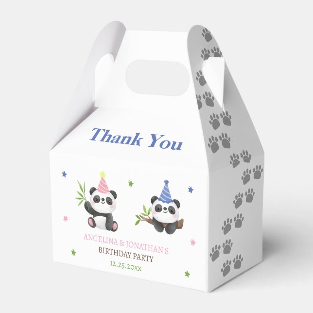 Panda Boy and Girl Joint Birthday  Favor Boxes (Front Side)