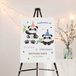 Panda Boy and Girl Joint Birthday Welcome Foam Board