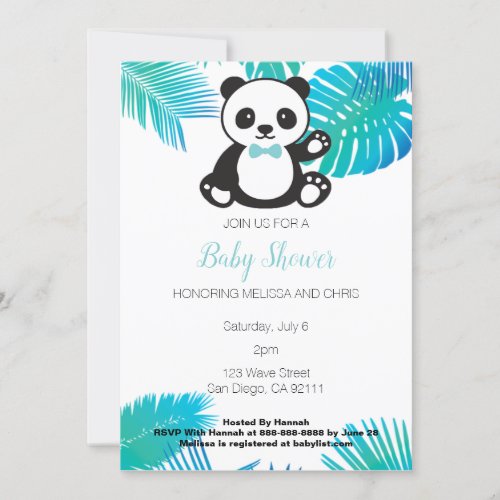 Panda Boy Baby Shower Invitation