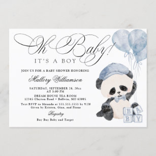 Panda Boy Baby Shower Invitation