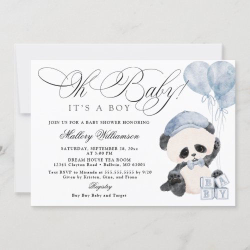 Panda Boy Baby Shower Invitation