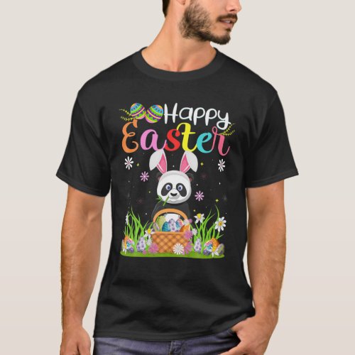 Panda Bunny Egg Hunting Funny Panda Happy Easter T_Shirt