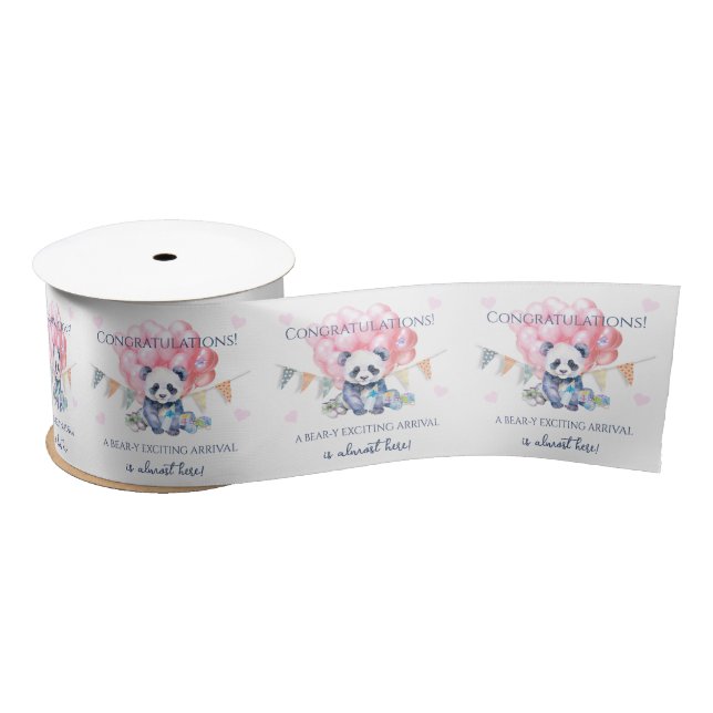 Panda bunting and balloons Baby Shower Satin Ribbon (Spool)
