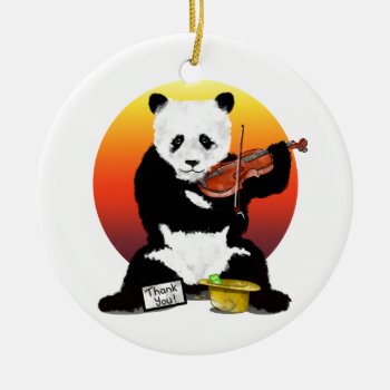 Panda Busking Playing A Violin Ceramic Ornament by earlykirky at Zazzle