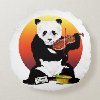 Panda Busking Playing A Violin Round Pillow by earlykirky at Zazzle
