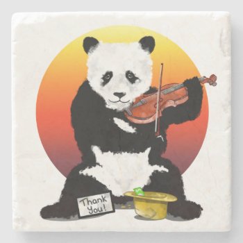 Panda Busking Playing A Violin Stone Coaster by earlykirky at Zazzle