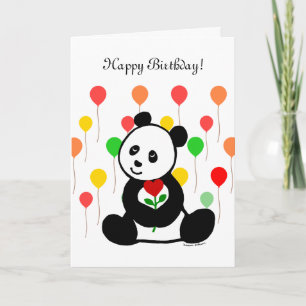 Panda Cartoon and A Heart Flower Birthday Card