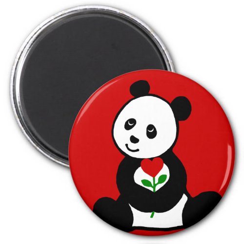 Panda Cartoon and A Heart Flower Magnet