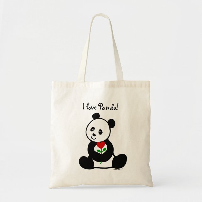 Panda Cartoon and A Heart Flower Tote Bag (Front)