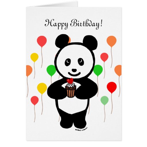 Panda Cartoon and Cupcake Birthday Greeting Card | Zazzle